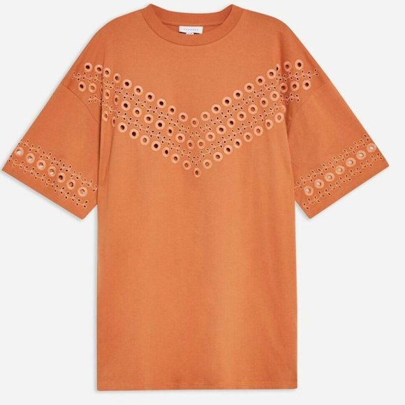 Topshop oversized broderie t-shirt dress / tunic top in rust color - Picture 3 of 9